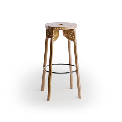 Tattoo Pheasant Carved Bar Stool - Black/Walnut Oil