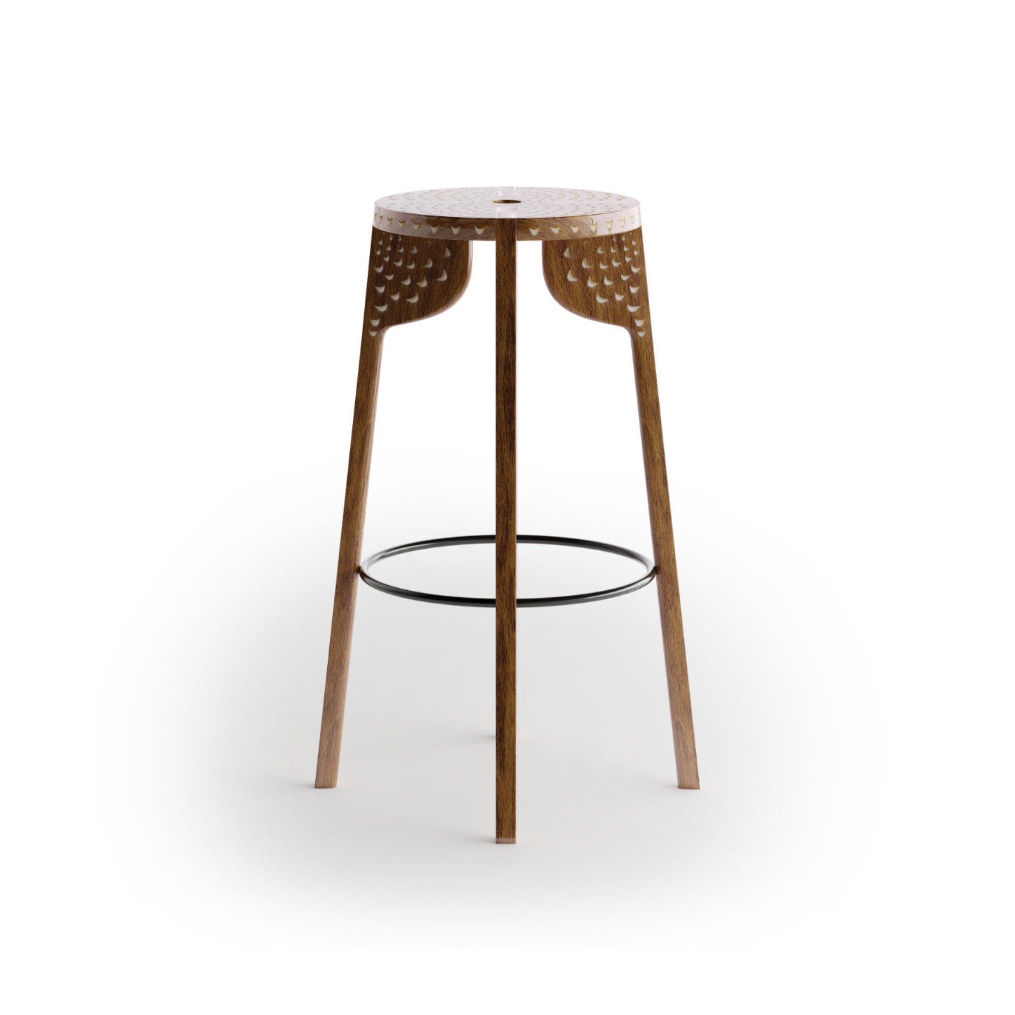 Tattoo Pheasant Carved Bar Stool - Black/Walnut Oil-3