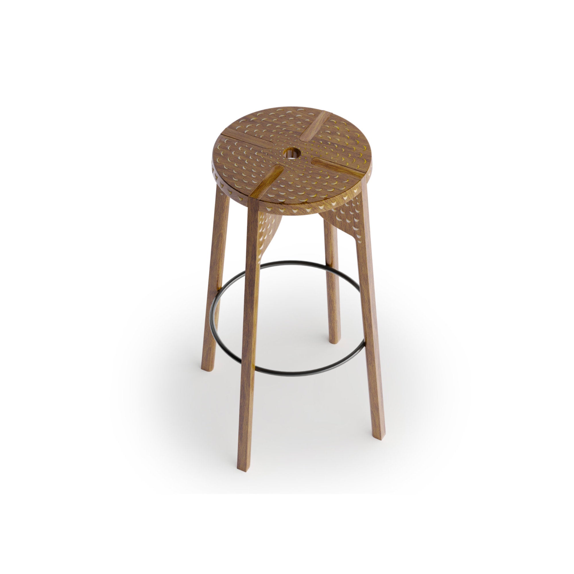 Tattoo Pheasant Carved Bar Stool - Black/Walnut Oil-5