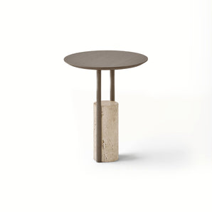 Zanco ZAN-45 Side Table - Travertine Marble/Ash Stained Oak