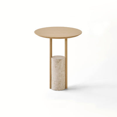 Zanco ZAN-45 Side Table - Travertine Marble/Light Oak