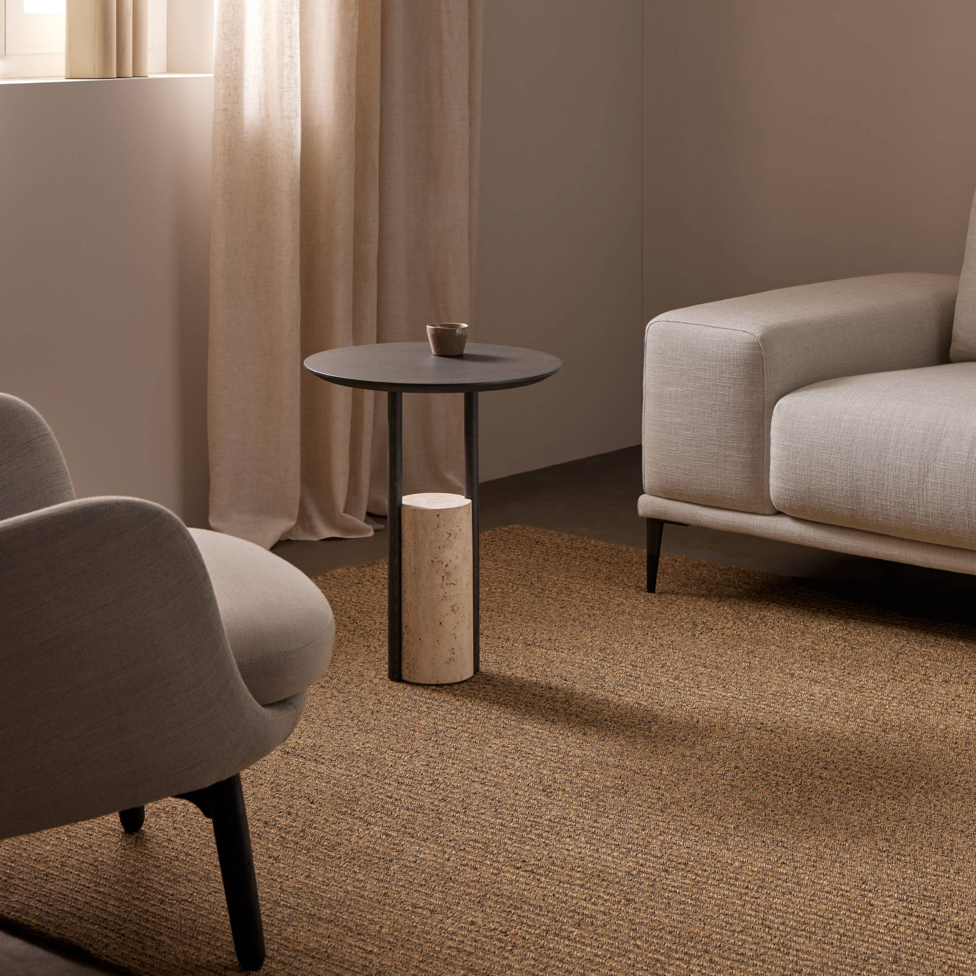 Zanco ZAN-45 طاولة جانبية - رخام الترافرتين/بلوط رمادي مصبوغ-2