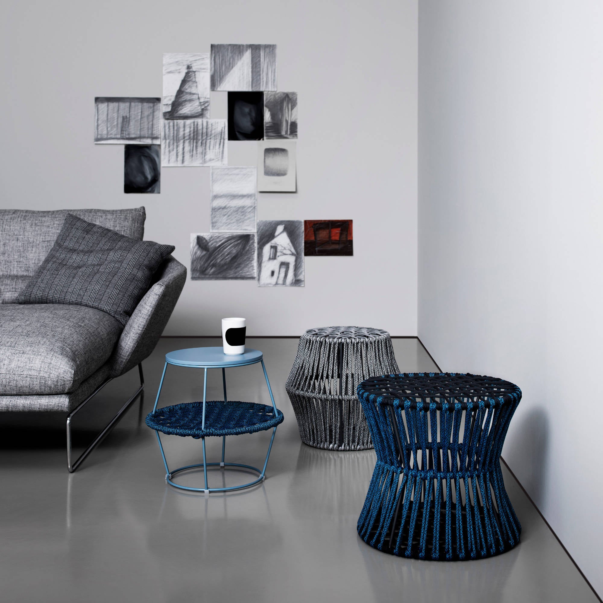 Ziggy 0473 Side Table - Melange Bianco-Nero/RAL 9002-2