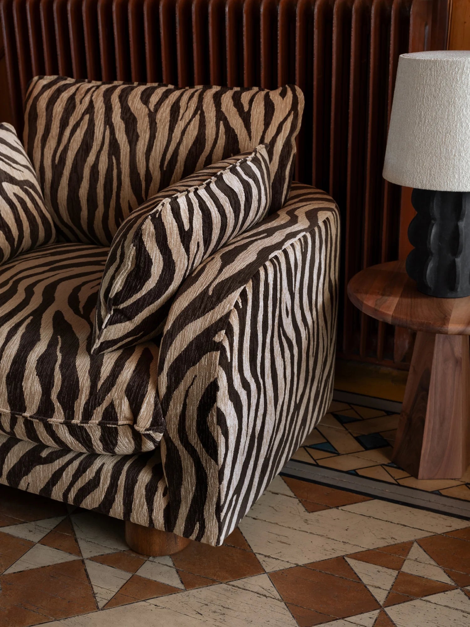 Miles Zebra Armchair - Walnut Stained Beech/Fabric (Fleck 5)