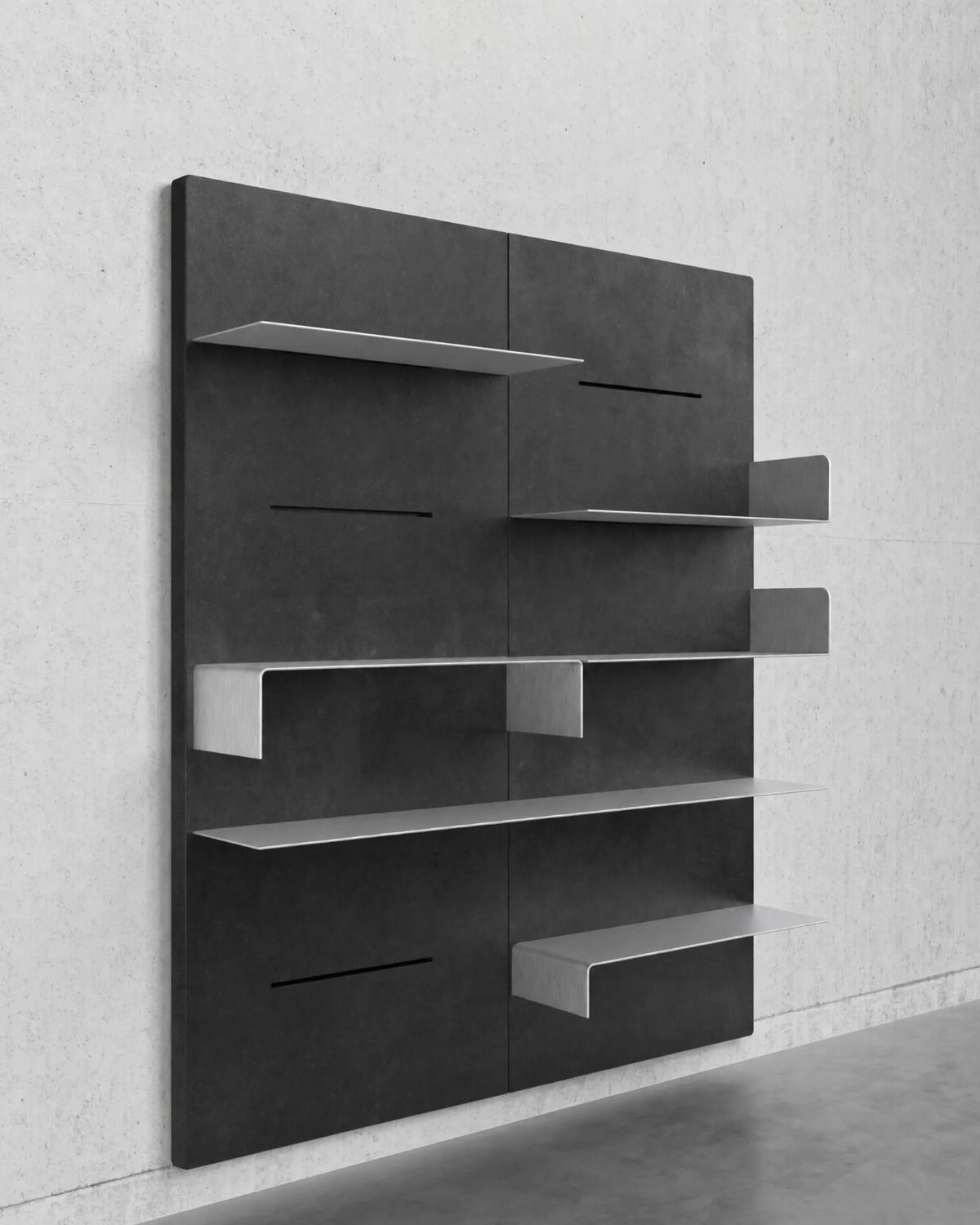 iWall Composition 550 Bookcase & Shelf – 160x35x190 / Steel (Black Phosphatized Sheet Steel) / Metal (Aluminium Colour Epoxy Painted)