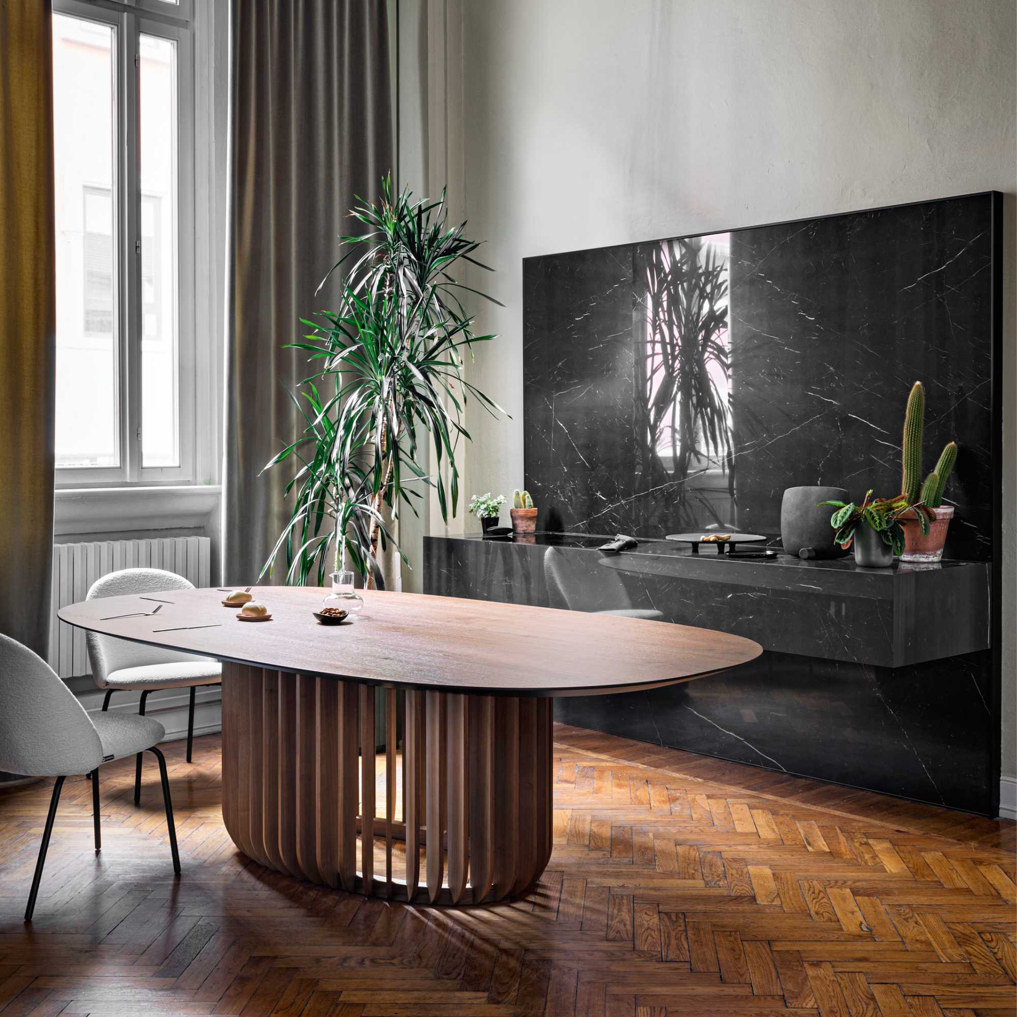Juice TP 151 R Dining Table - Black Ash / Calacatta Black-4