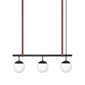 Long Lord Model 3 Pendant Lamp - Black/Opal Glass/Brown Leather