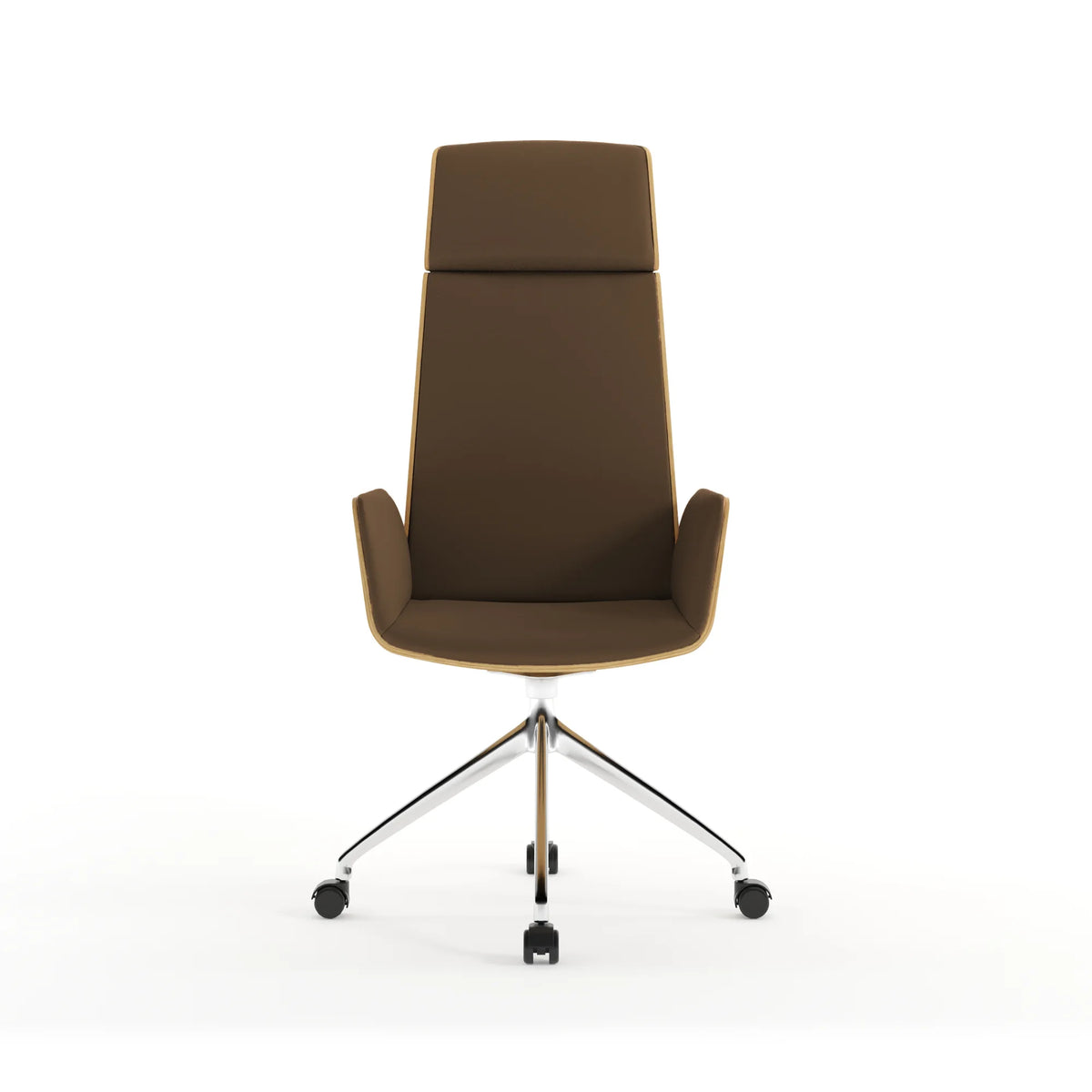 Hug Executive HUG145 Office Task Chair - Polished Aluminium/Super Matt Oak/Leather G5 (Laguna Brown)-3