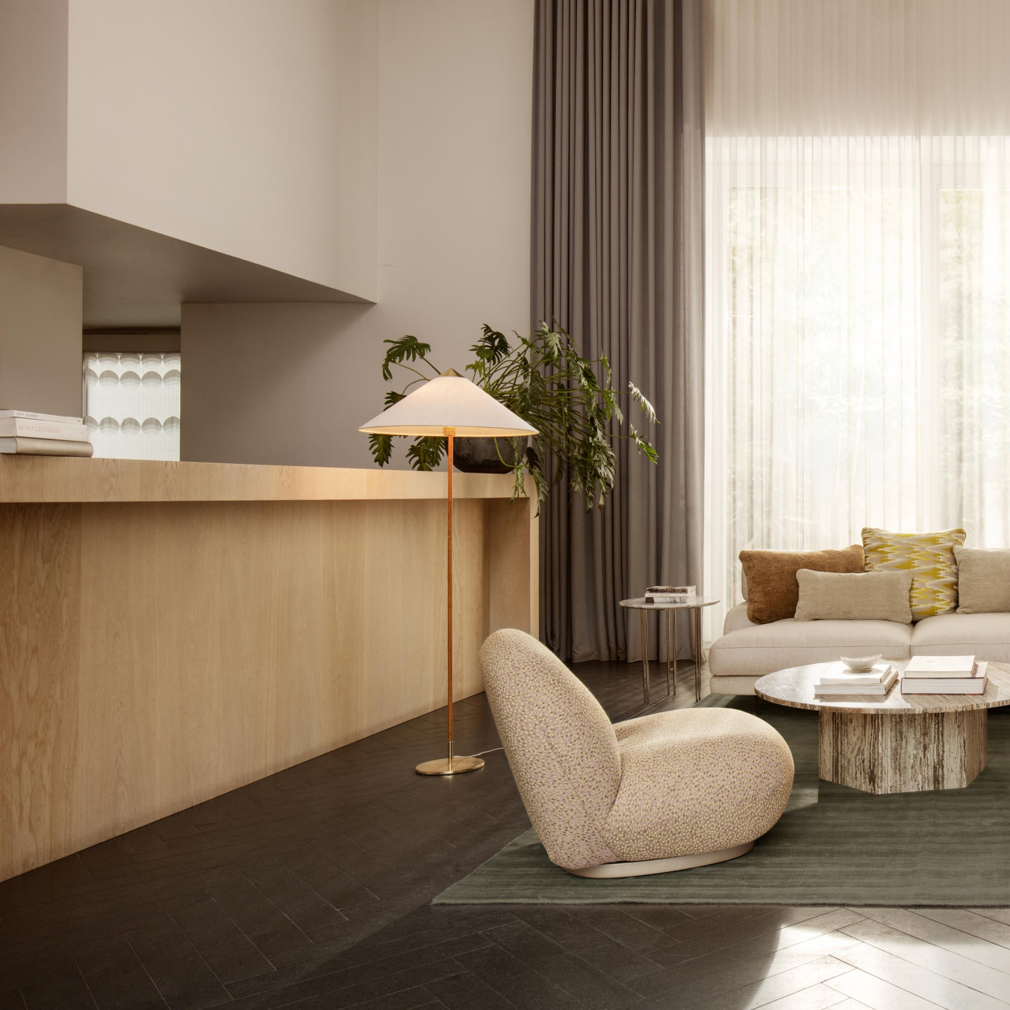 9602 مصباح أرضي - نحاس/قماش-5