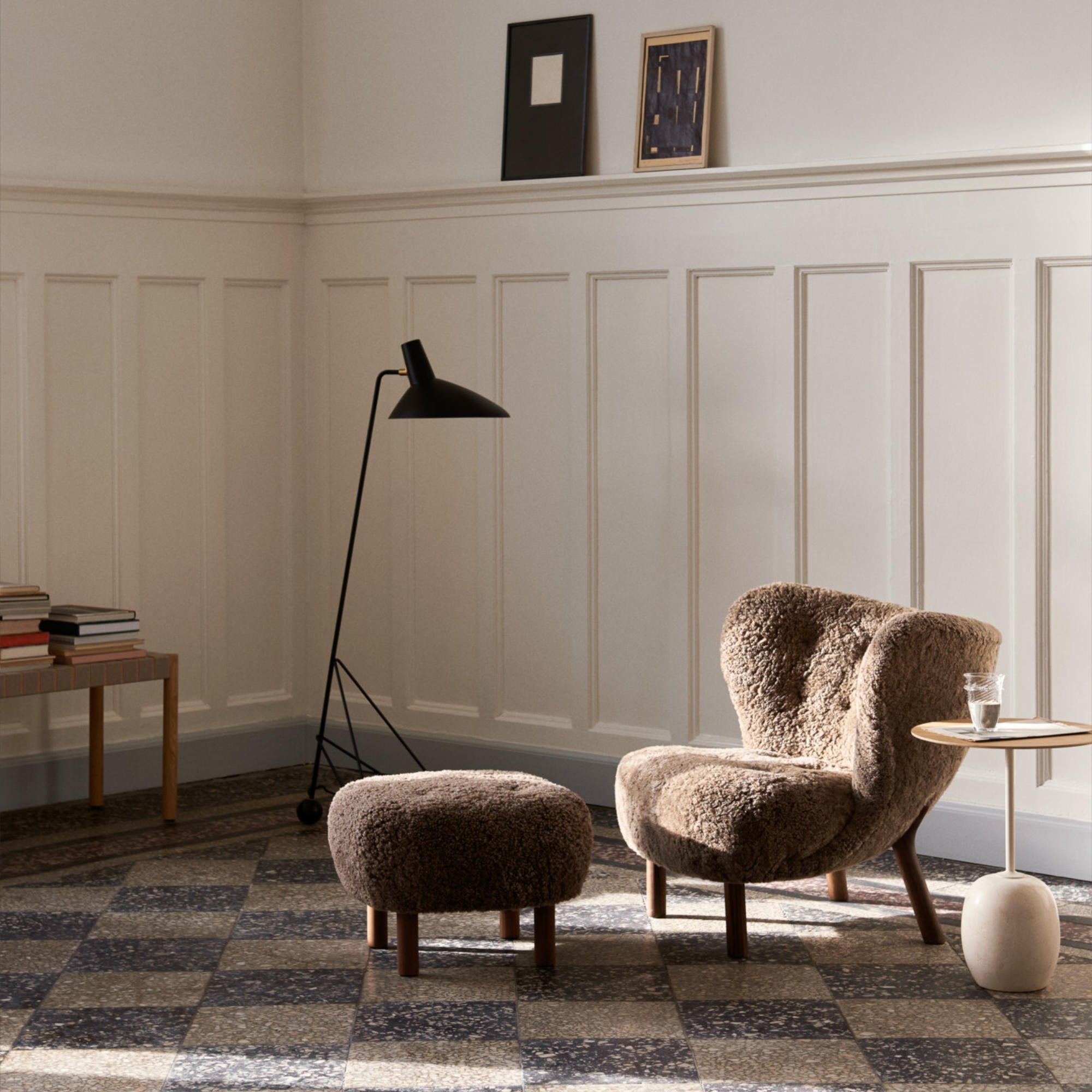 Lato LN8 Side Table - Lacquered Oak/Crema Diva Marble-2