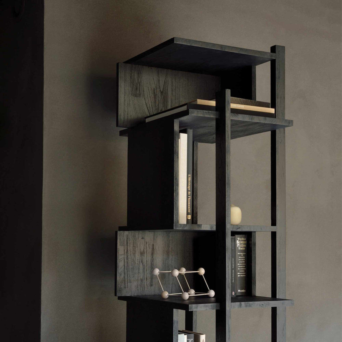 Abstract Bookcase & Shelf – 49x54x203 / Wood (Varnished Teak Black)-3