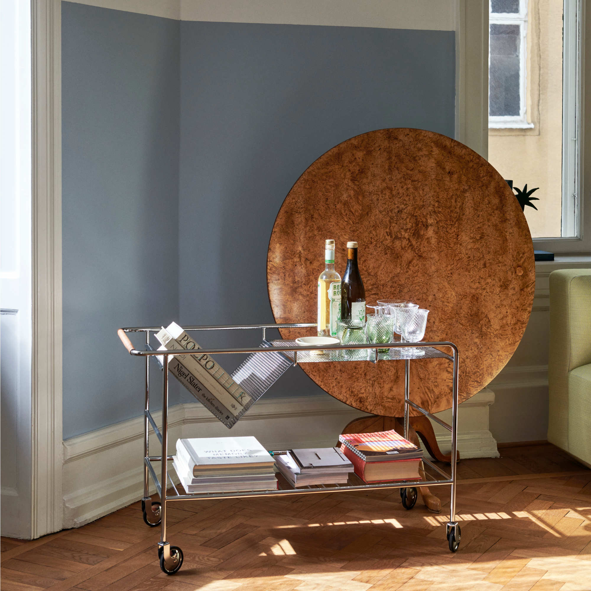 Alima NDS1 Bar Trolley - Chrome/Oak-5