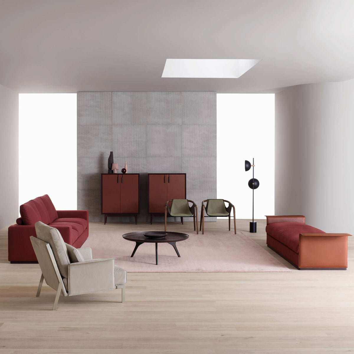 Nap Bench – 284x56 / Wood (Frassino Tinto Caffe) / Cuoio 35/Fabric (St. Moritz 067)-2