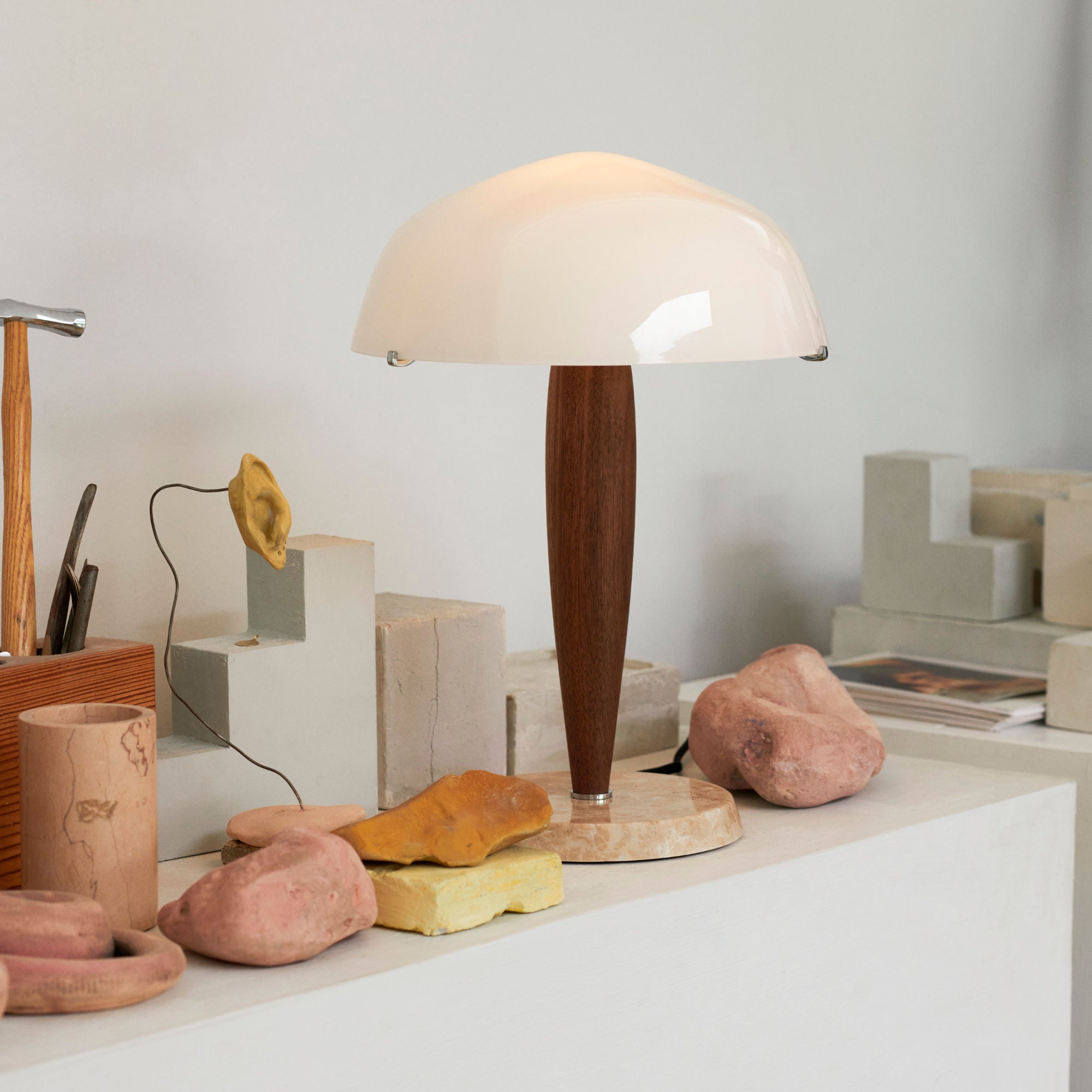 Herman SHY3 Table Lamp - Walnut/Cream Marble/Opal Glass-3