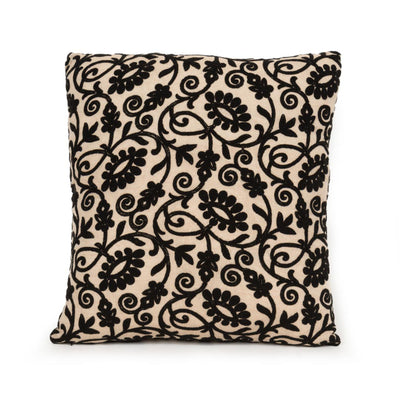 Black Floral Square Cushion