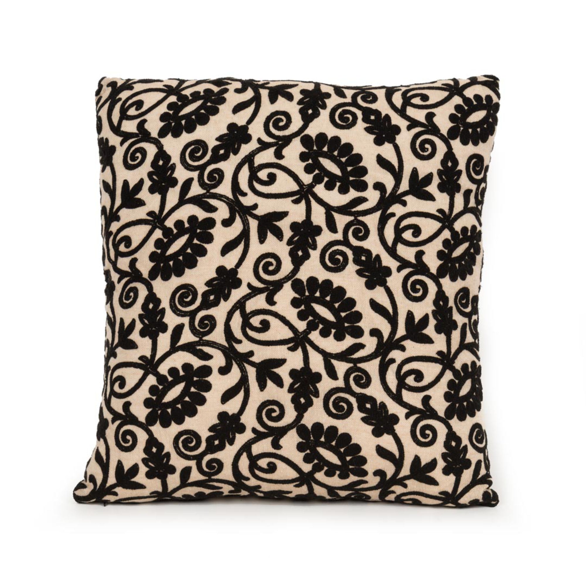 Black Floral Square Cushion
