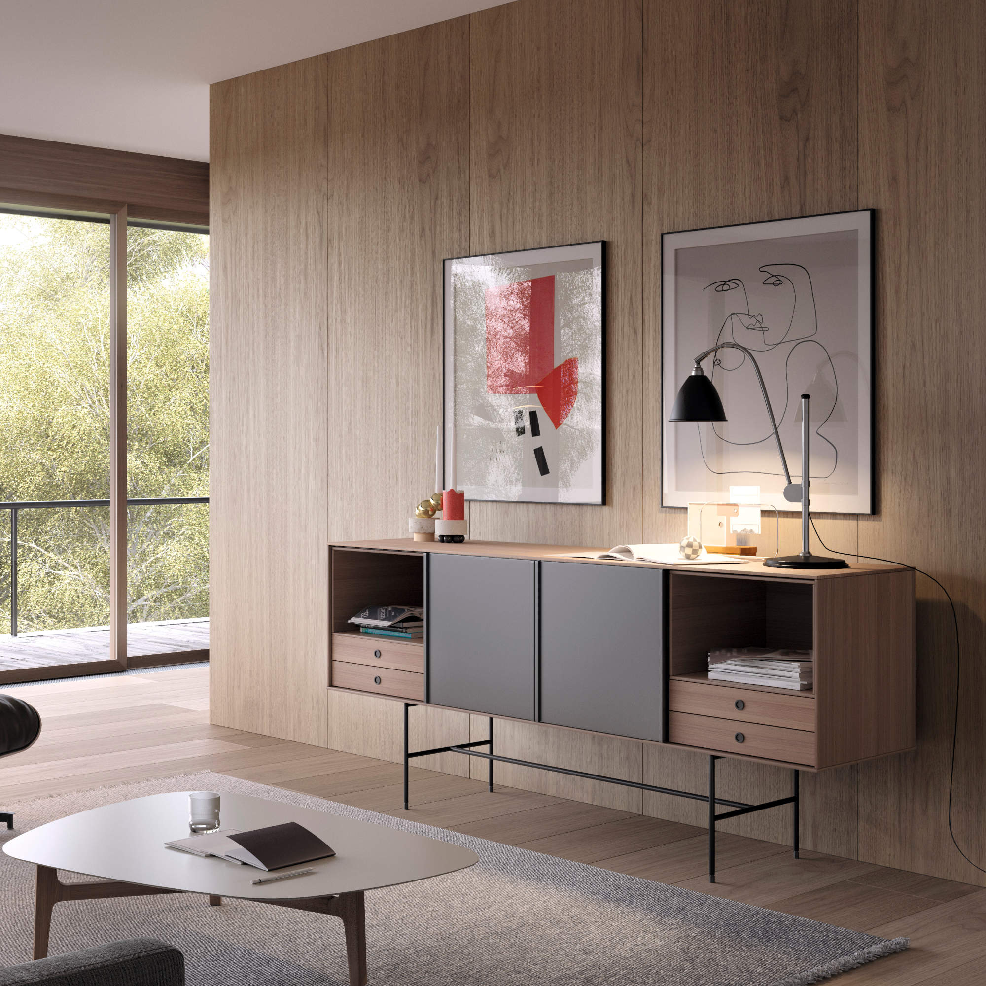Aura 43 Sideboard - Walnut/Moss Green/Graphite-3