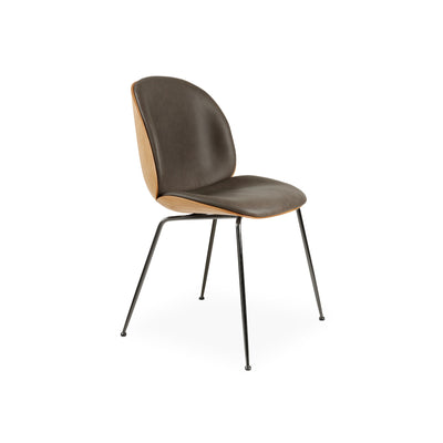Beetle 55063 Dining Chair - Black Chrome / Oak / Leather C (Soft Leather Gray)