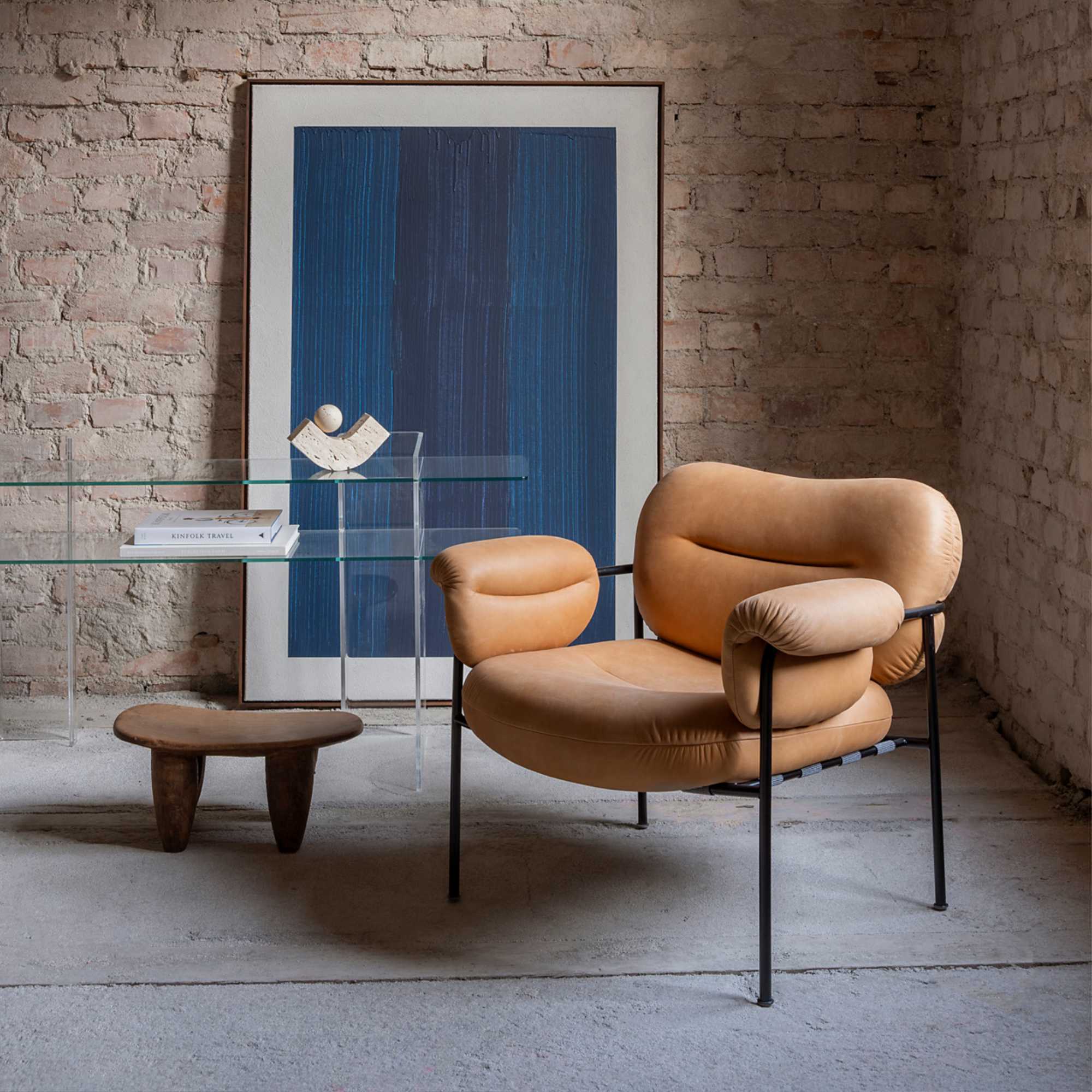 Bollo Lounge Chair - Matte Black/Leather Vintage 2 (Cognac)