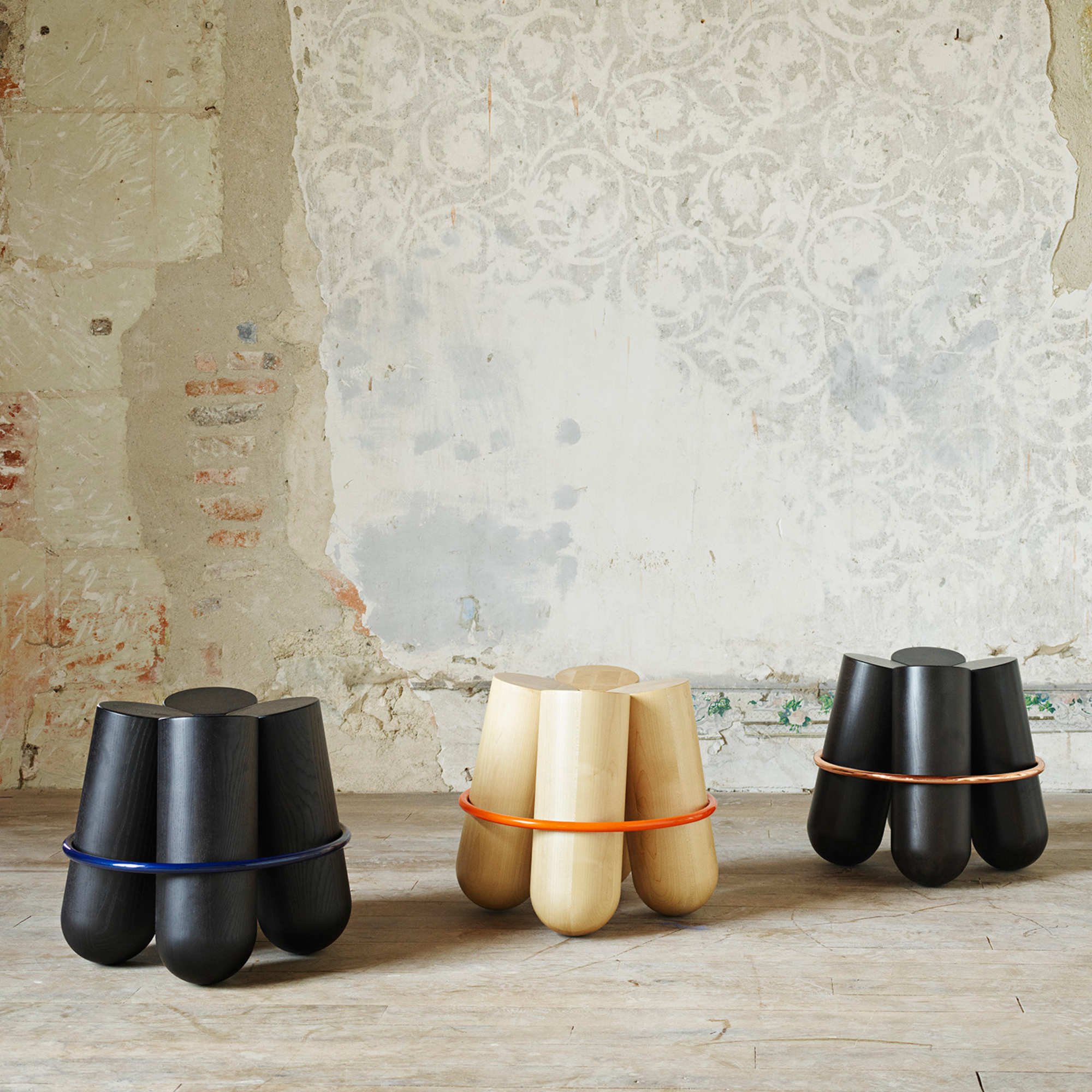 Bolt Stool - Mat Black Ash/Lazer Blue Ring-7