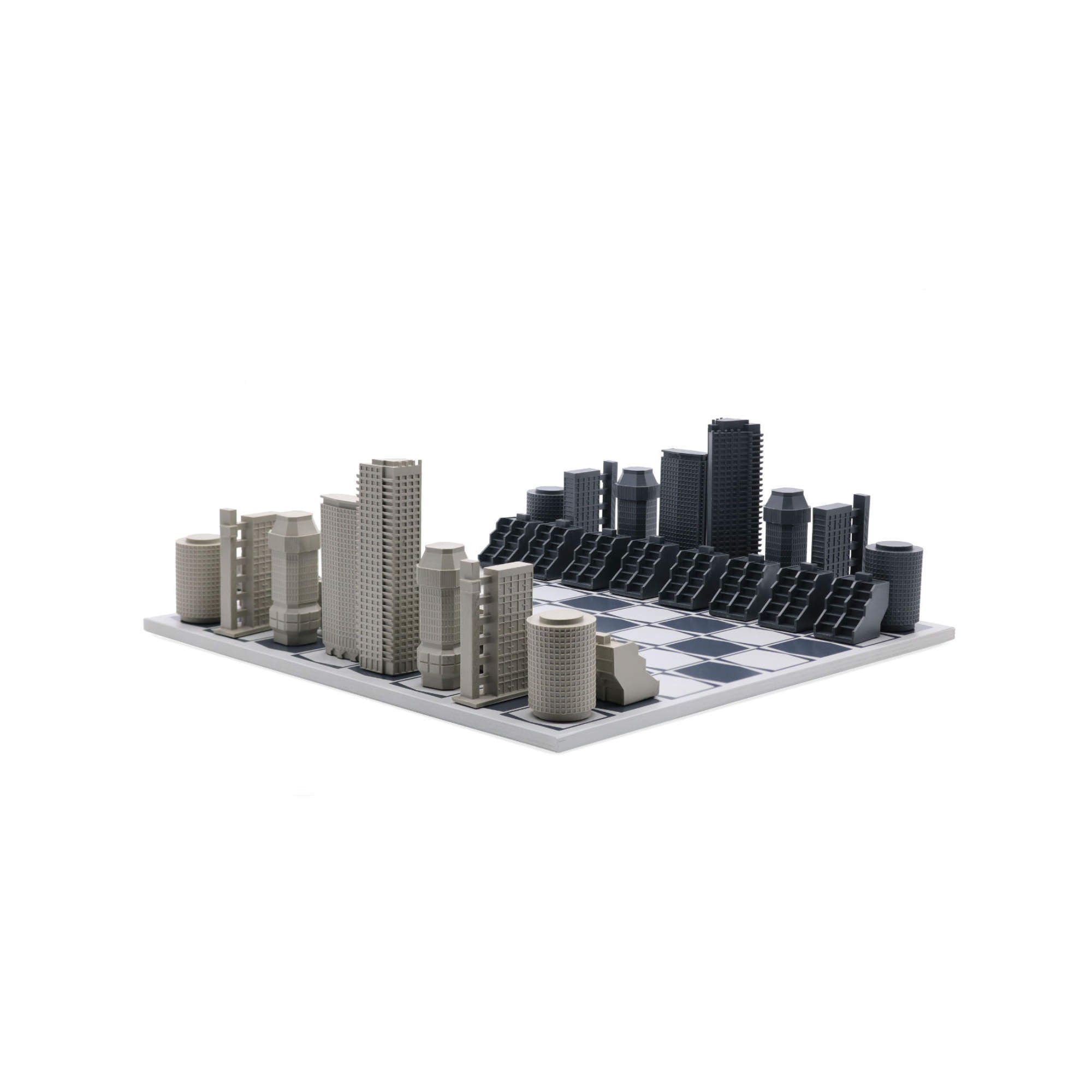 Brutalist Chess Set - Wooden Brutalist Board