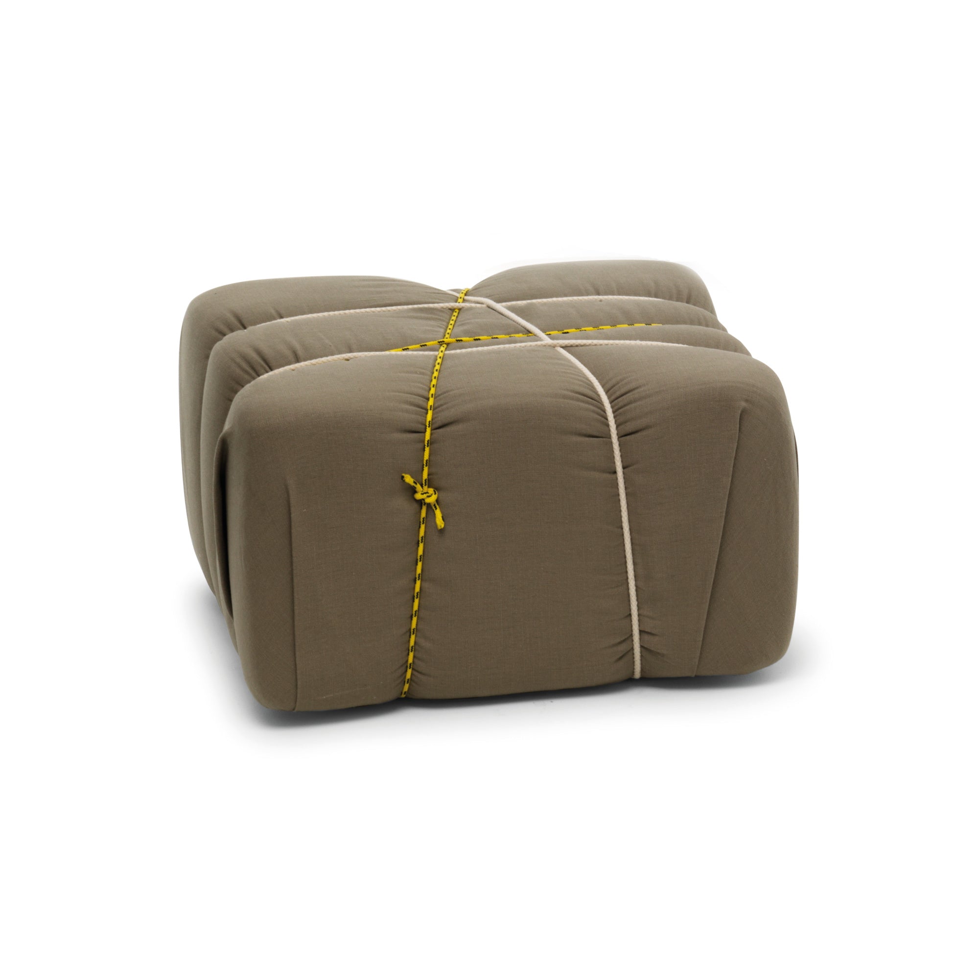 Che Pakko 65 Ottoman - Light Brown Fabric/Yellow & White Ropes-1