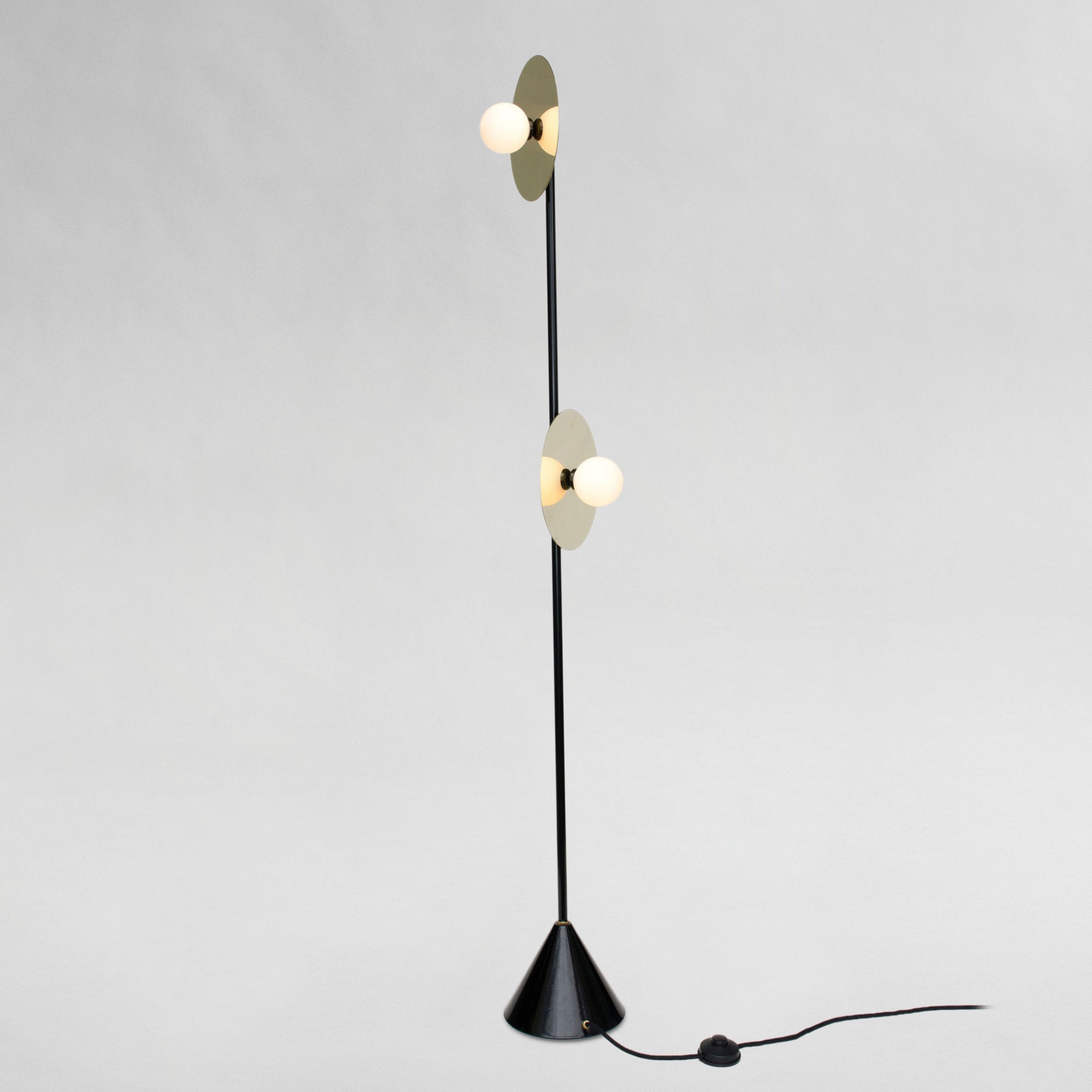 Disc and Sphere Floor Lamp - Black/Brass
