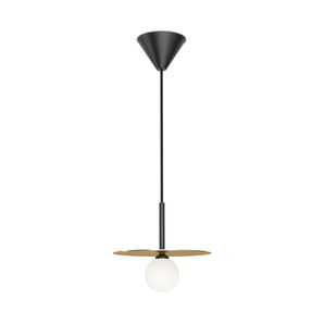 Disc and Sphere P01 Horizontal Fabric Cable Cone Pendant Lamp - Black/Brass