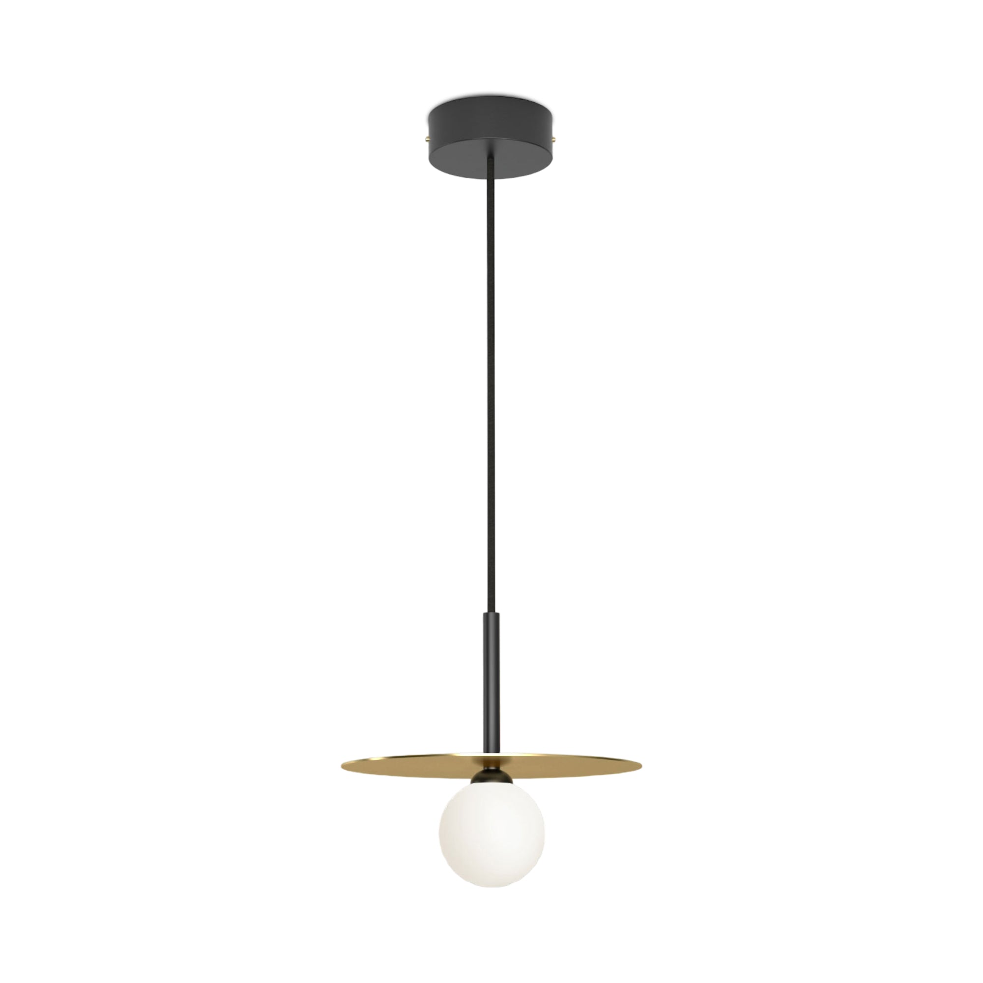 Disc and Sphere P03 Horizontal Fabric Cable Pill Box Pendant Lamp - Black/Brass