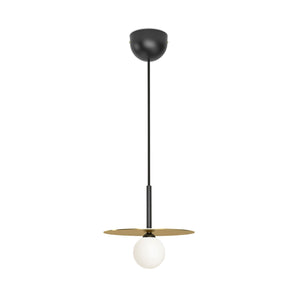 Disc and Sphere P04 Horizontal Fabric Cable Half Dome Pendant Lamp - Black/Brass