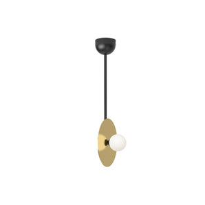 Disc and Sphere P12 Vertical 1 Disc Metal Tube Half Dome Pendant Lamp - Black/Brass