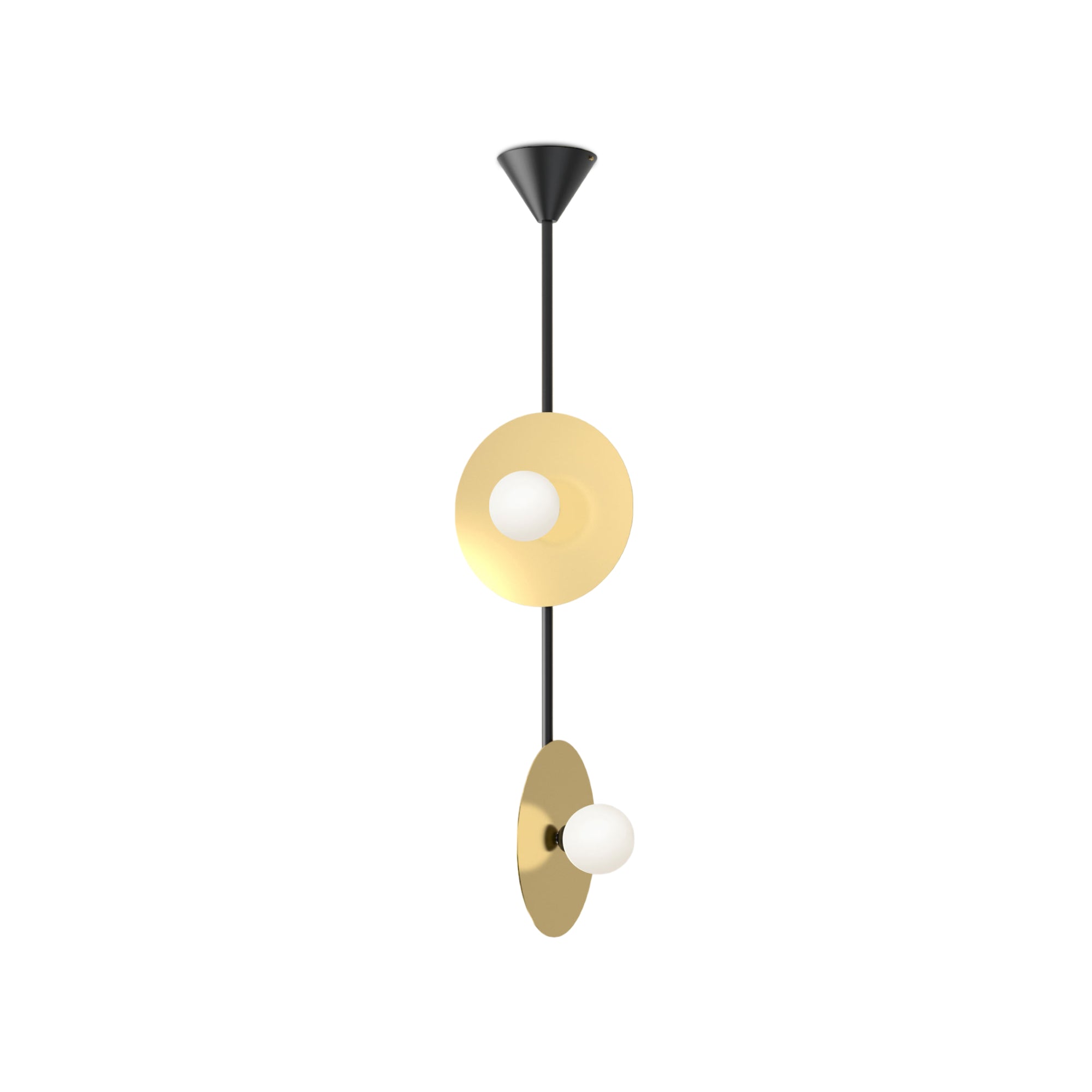 Disc and Sphere P13 Vertical 2 Disc Metal Tube Cone Pendant Lamp - Black/Brass