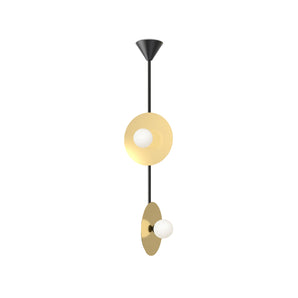 Disc and Sphere P13 Vertical 2 Disc Metal Tube Cone Pendant Lamp - Black/Brass