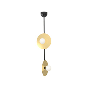 Disc and Sphere P16 Vertical 2 Disc Metal Tube Half Dome Pendant Lamp - Black/Brass