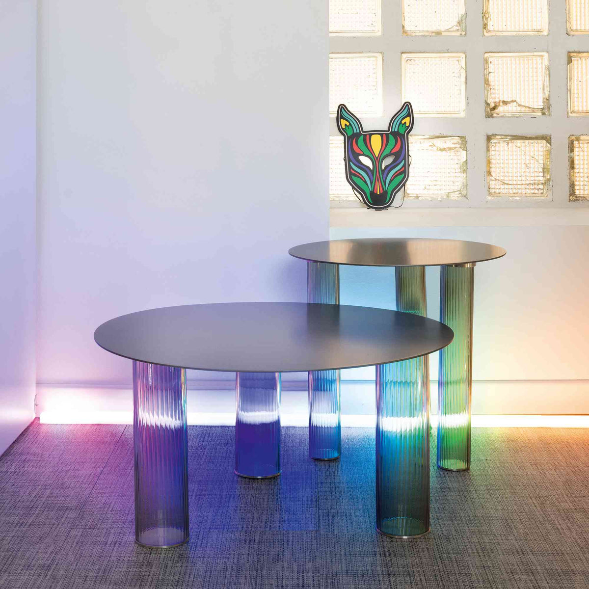 Echino Side Table – 48x44 / Blown Glass (Smoky Grey) / Steel Sheet (Black Nickel Satin)-2