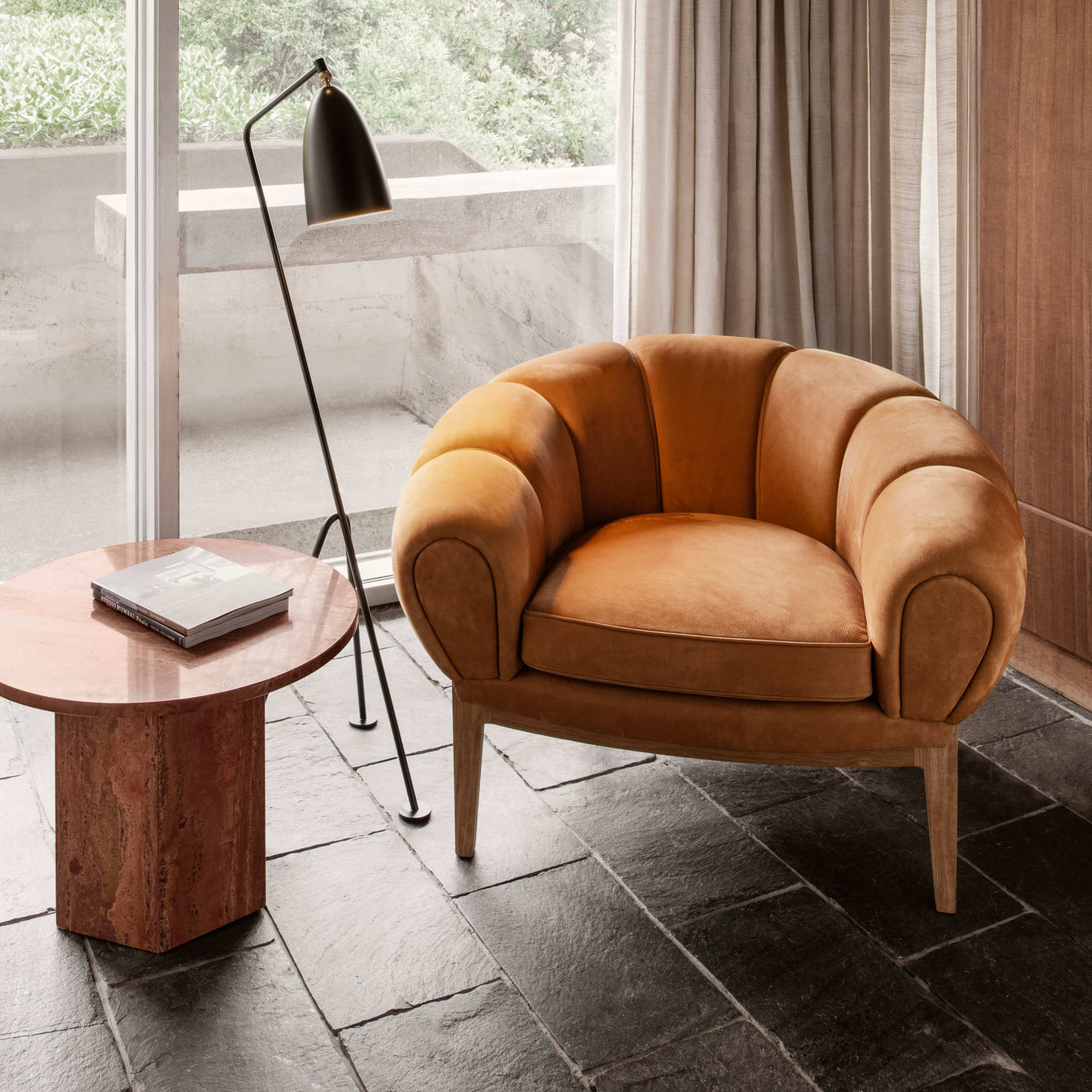 Epic 10042380 Round Coffee Table - Burnt Red Travertine-3