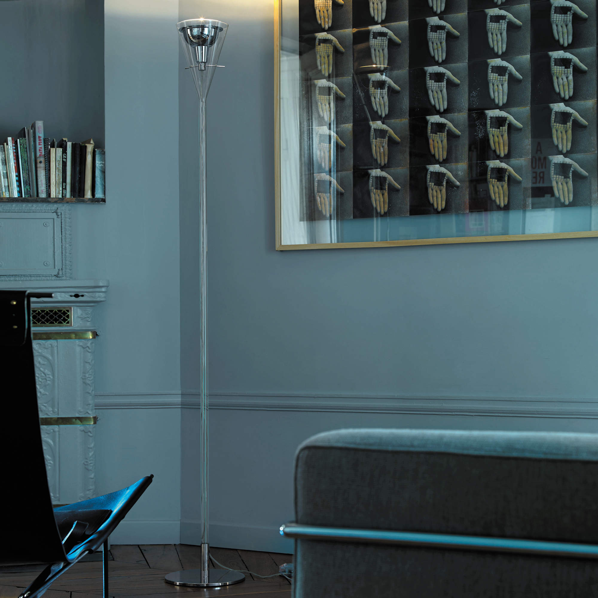 مصباح أرضي متوسط ​​فلوت - شفاف/كروم