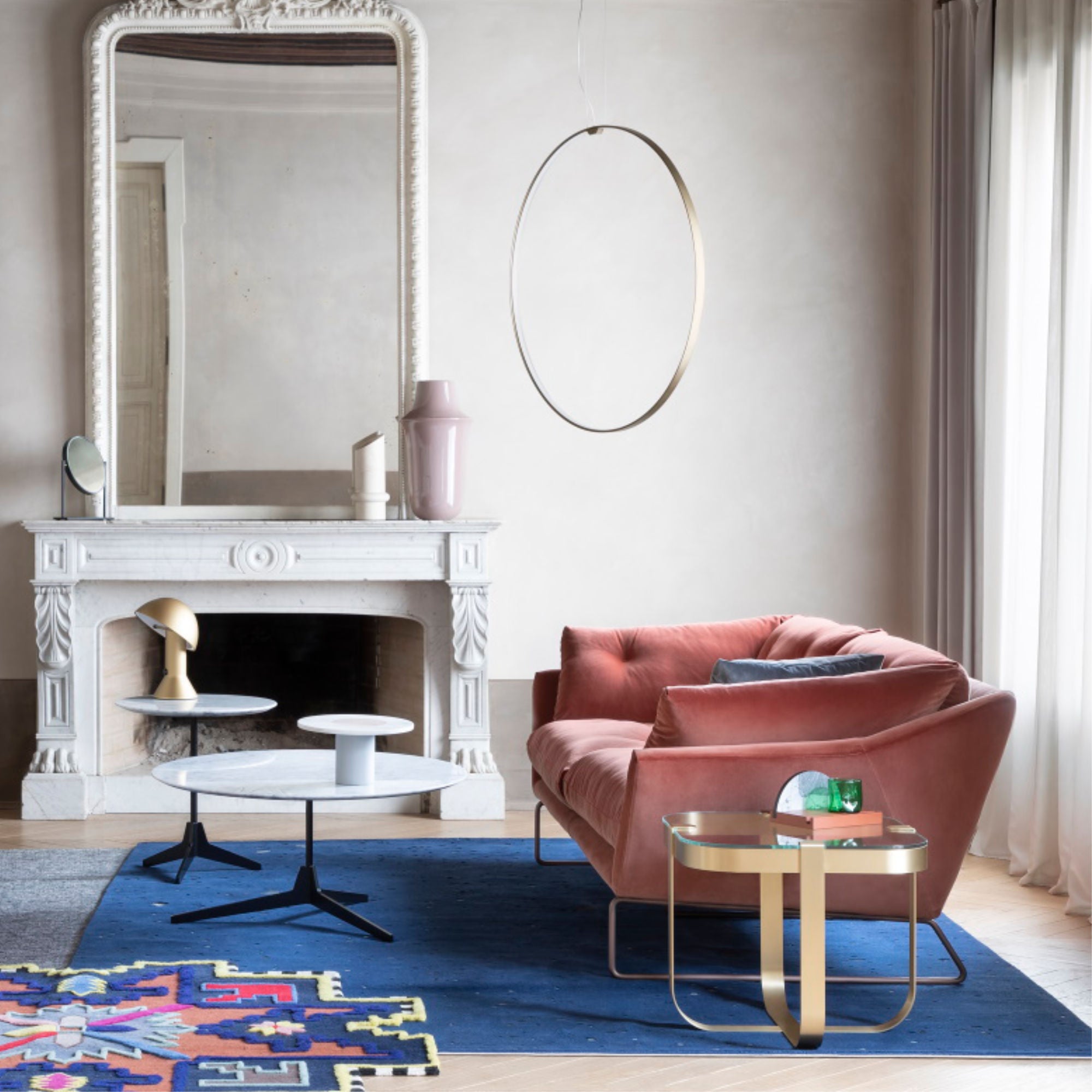 Ring Square Side Table - Brass/Clear Glass