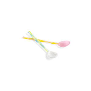 Glass Spoons Flat (Set of 2) - Light Pink/White