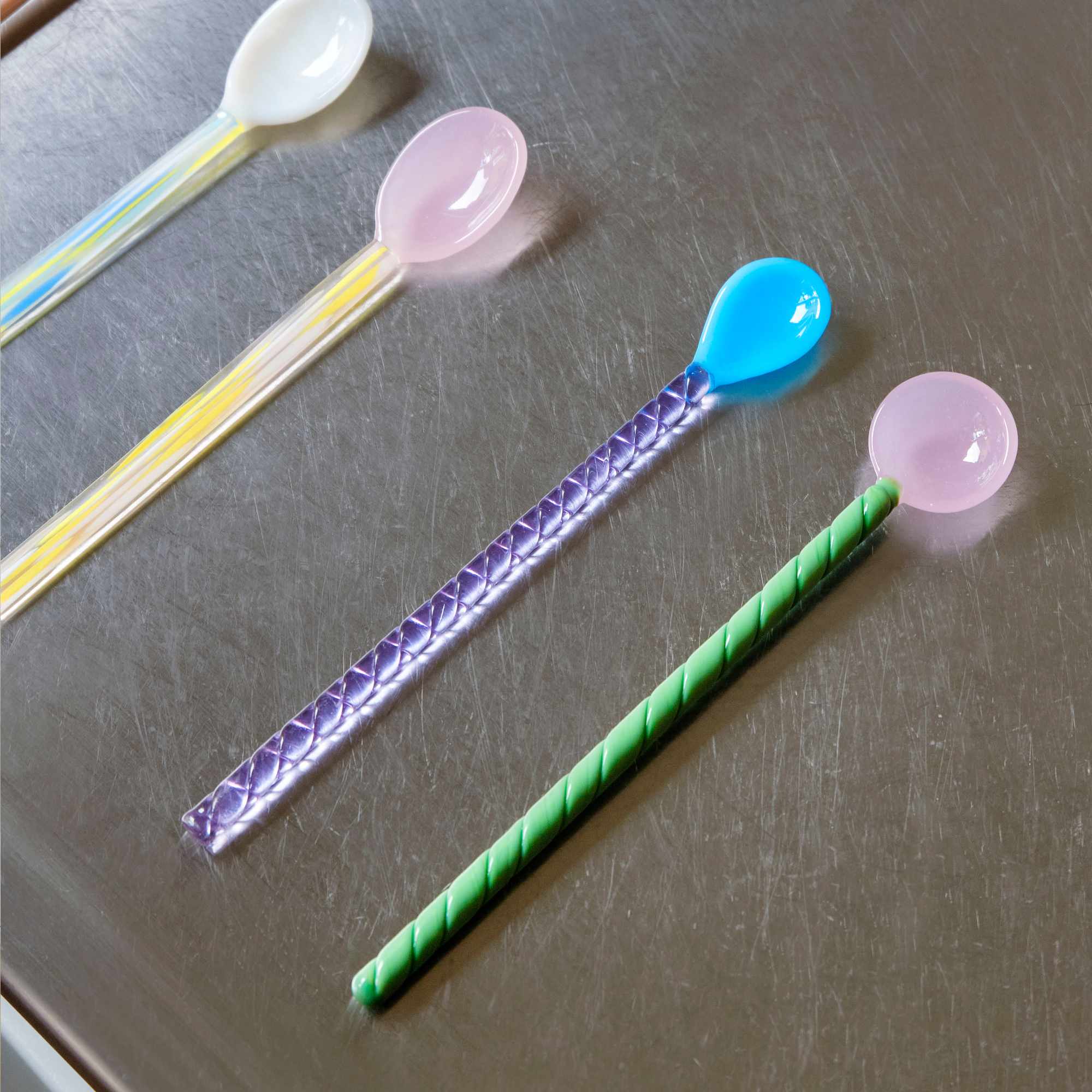 Glass Spoons Twist (Set of 2) - Turquoise/Light Pink-4