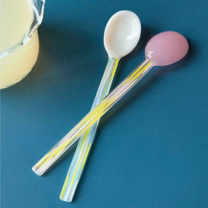 Glass Spoons Flat (Set of 2) - Light Pink/White