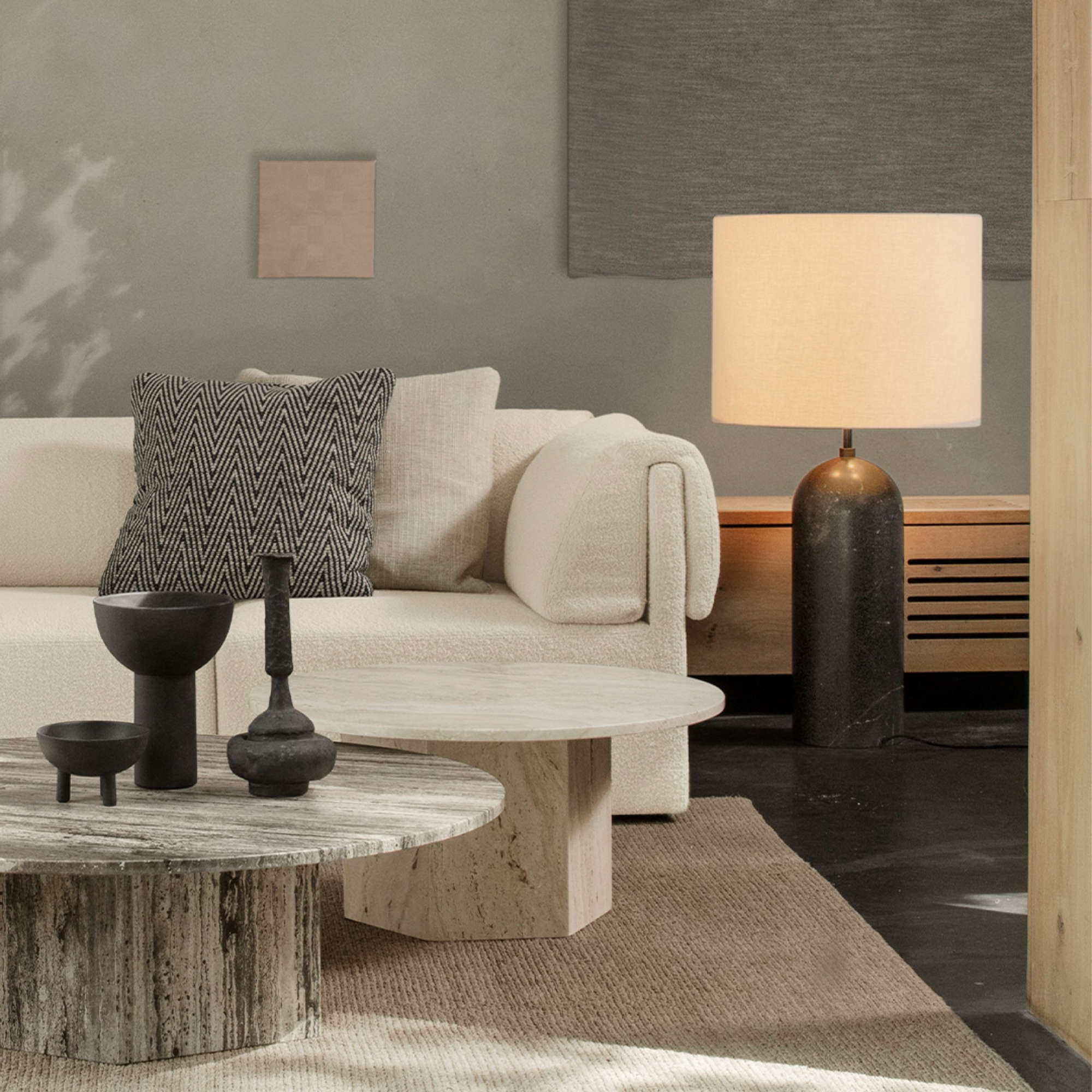 Gravity 10012270 XL Low Floor Lamp - Grey Marble/Canvas Shade-2