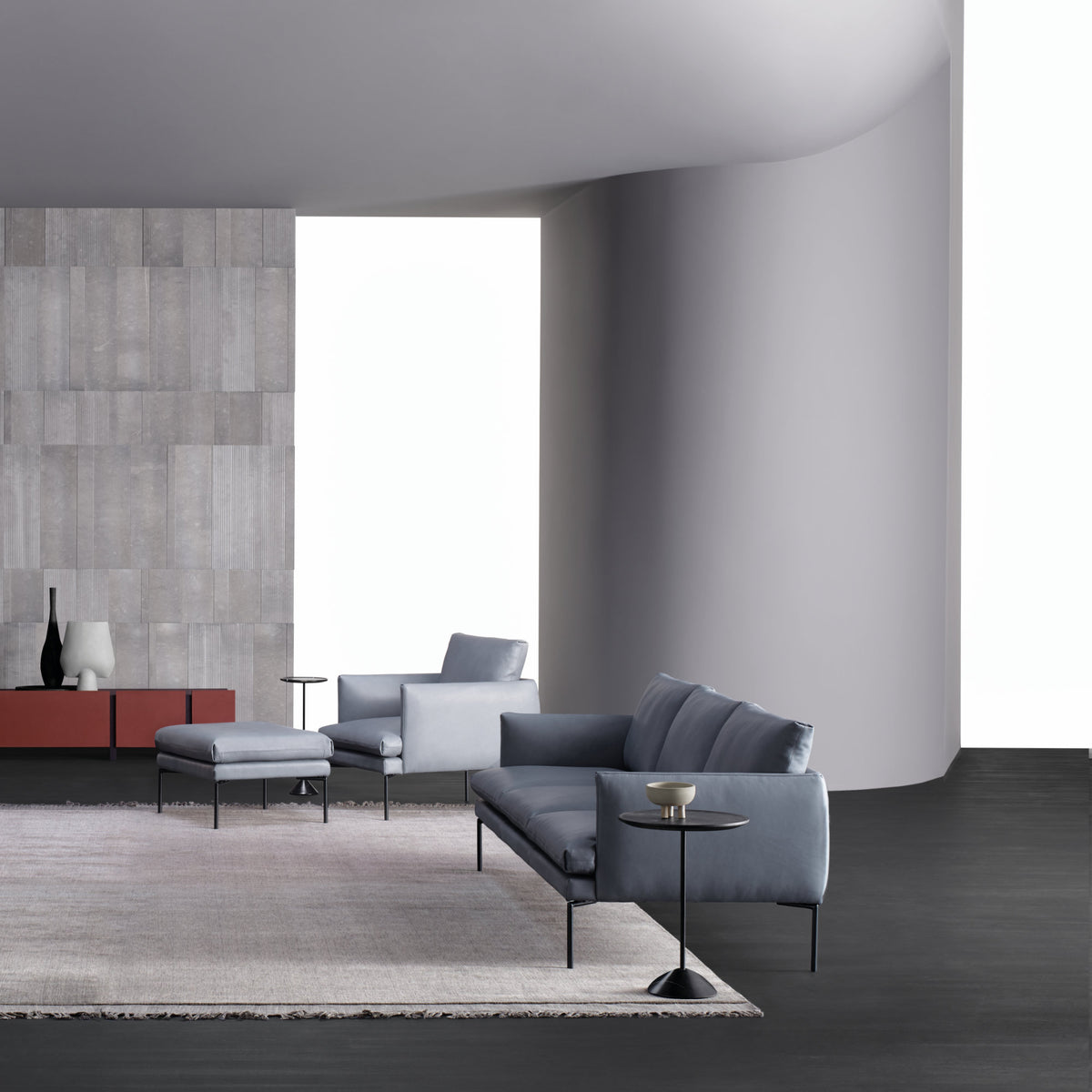 Mavis Pouf & Ottoman – 70x45 / Metal (Ral 9005) / Leather (Nubes 007)-2