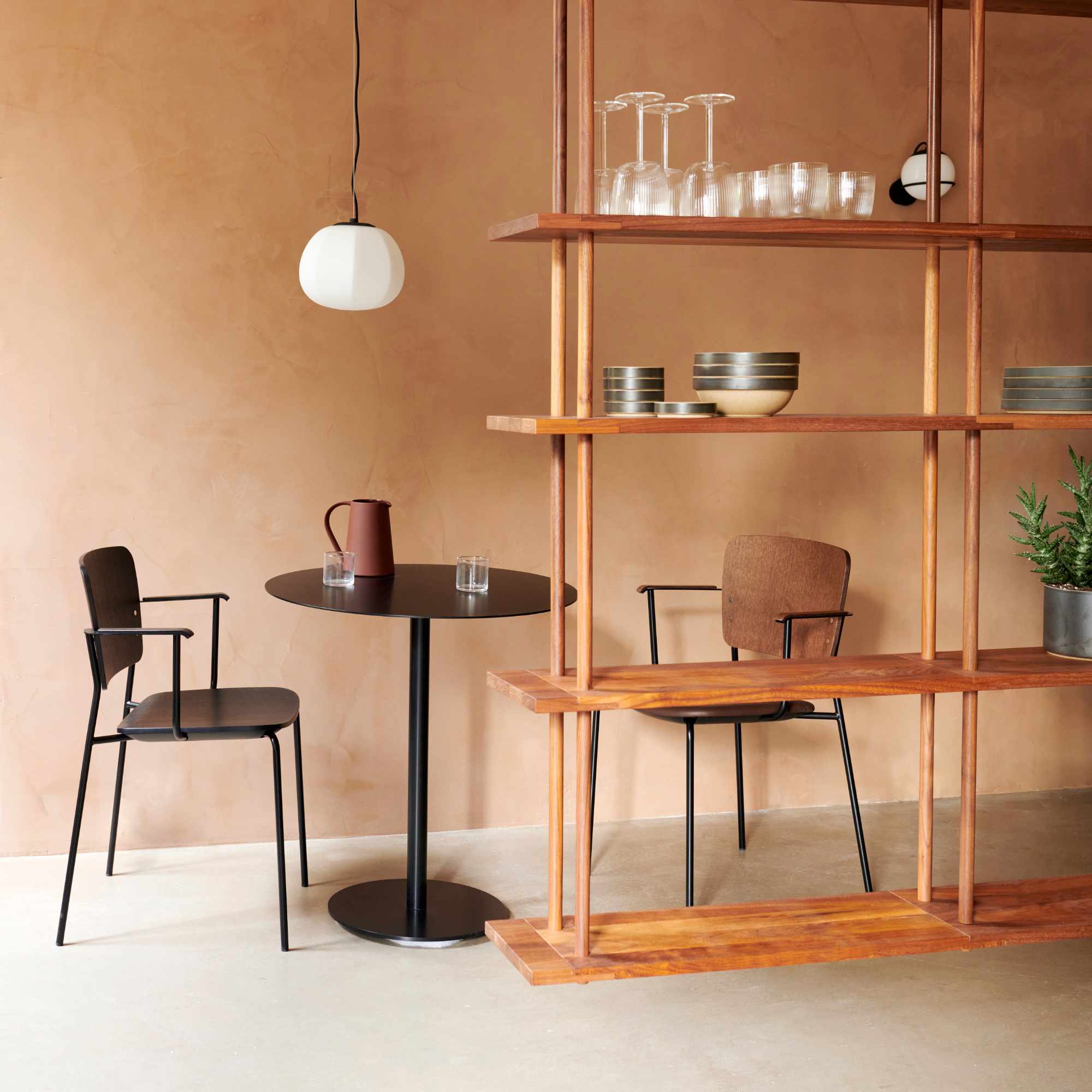 Mono Metal Base with Armrest Dining Chair - Lacquered Oak-5