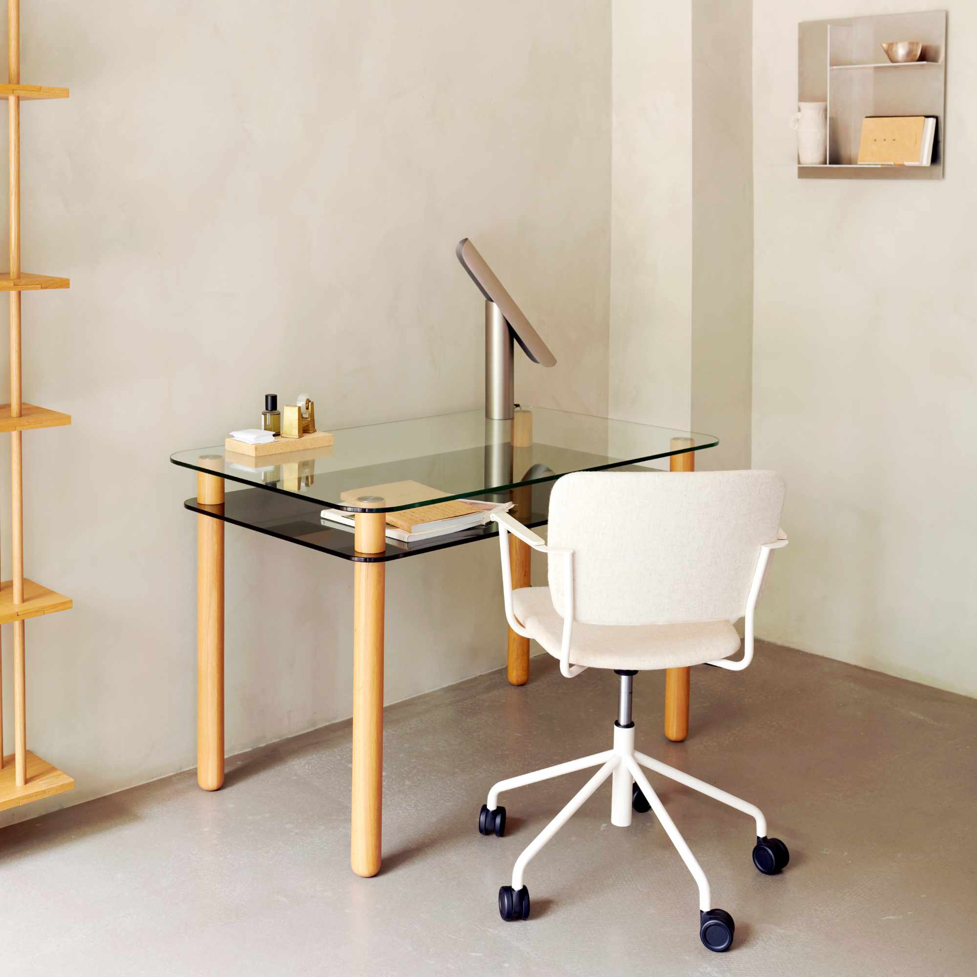 Mono Swivel Base Adjustable  With Armrest Chair - Pearl White Stained Oak-5