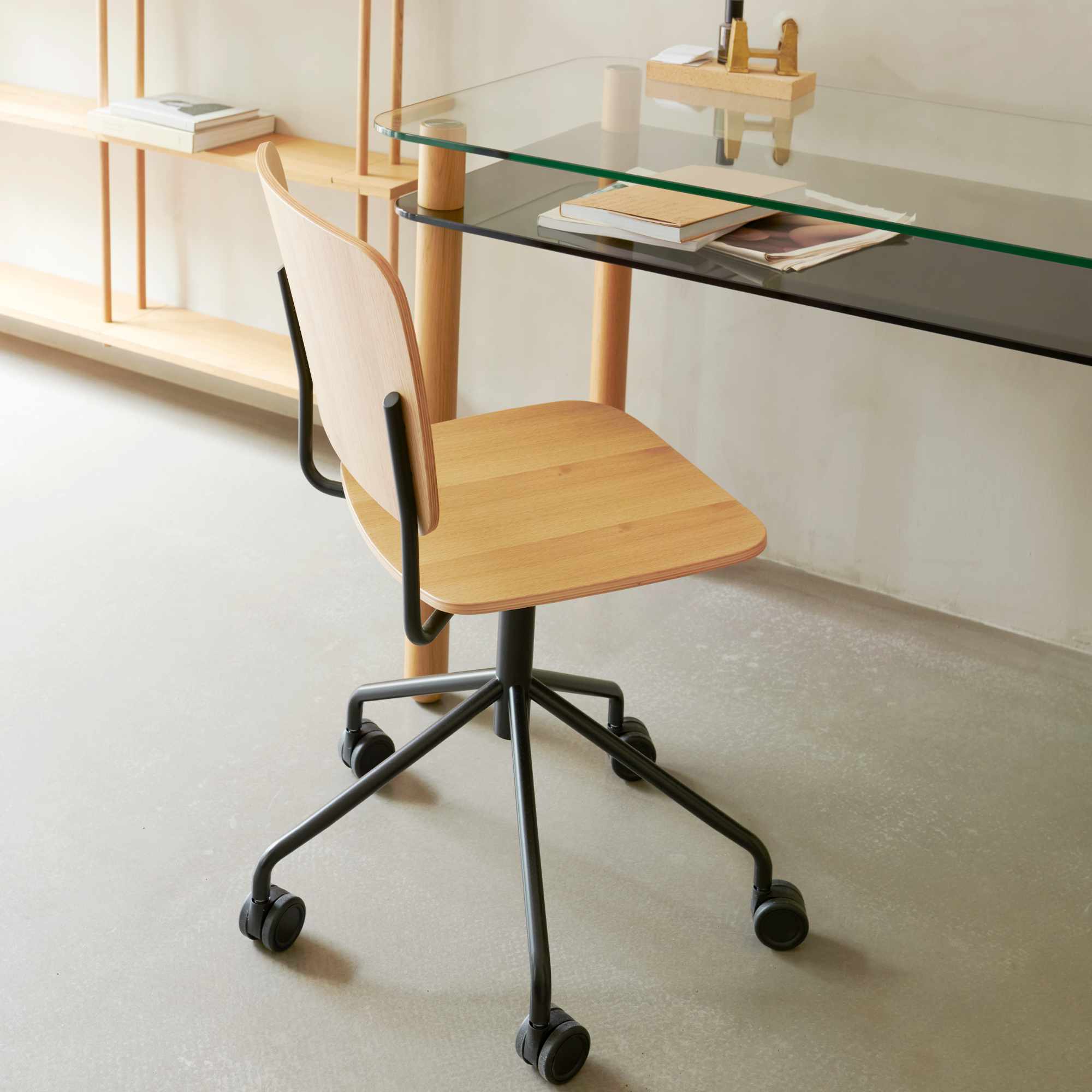 Mono Swivel Base Adjustable With Armrest Chair - Lacquered Oak-4