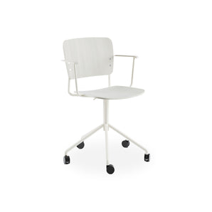 Mono Swivel Base Adjustable  With Armrest Chair - Pearl White Stained Oak