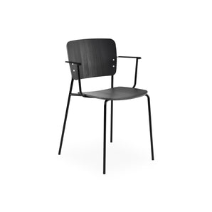 Mono Metal Base with Armrest Dining Chair - Black Stained Oak
