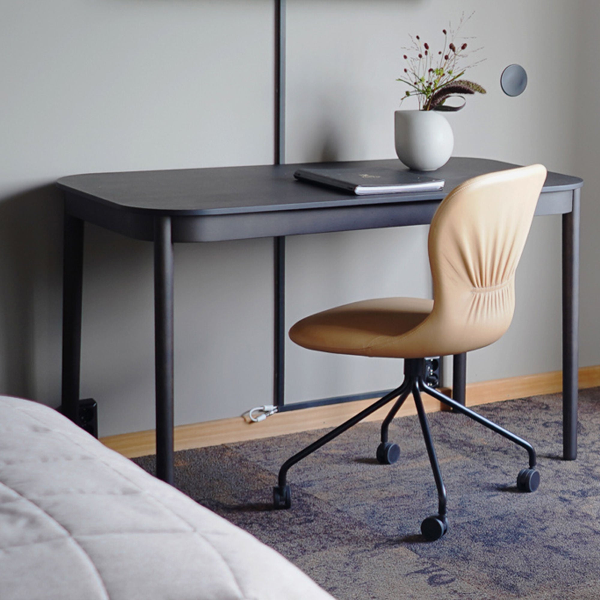 Myko Metal Legs with Wheels Chair - Fabric E (Melange Nap 221)-2