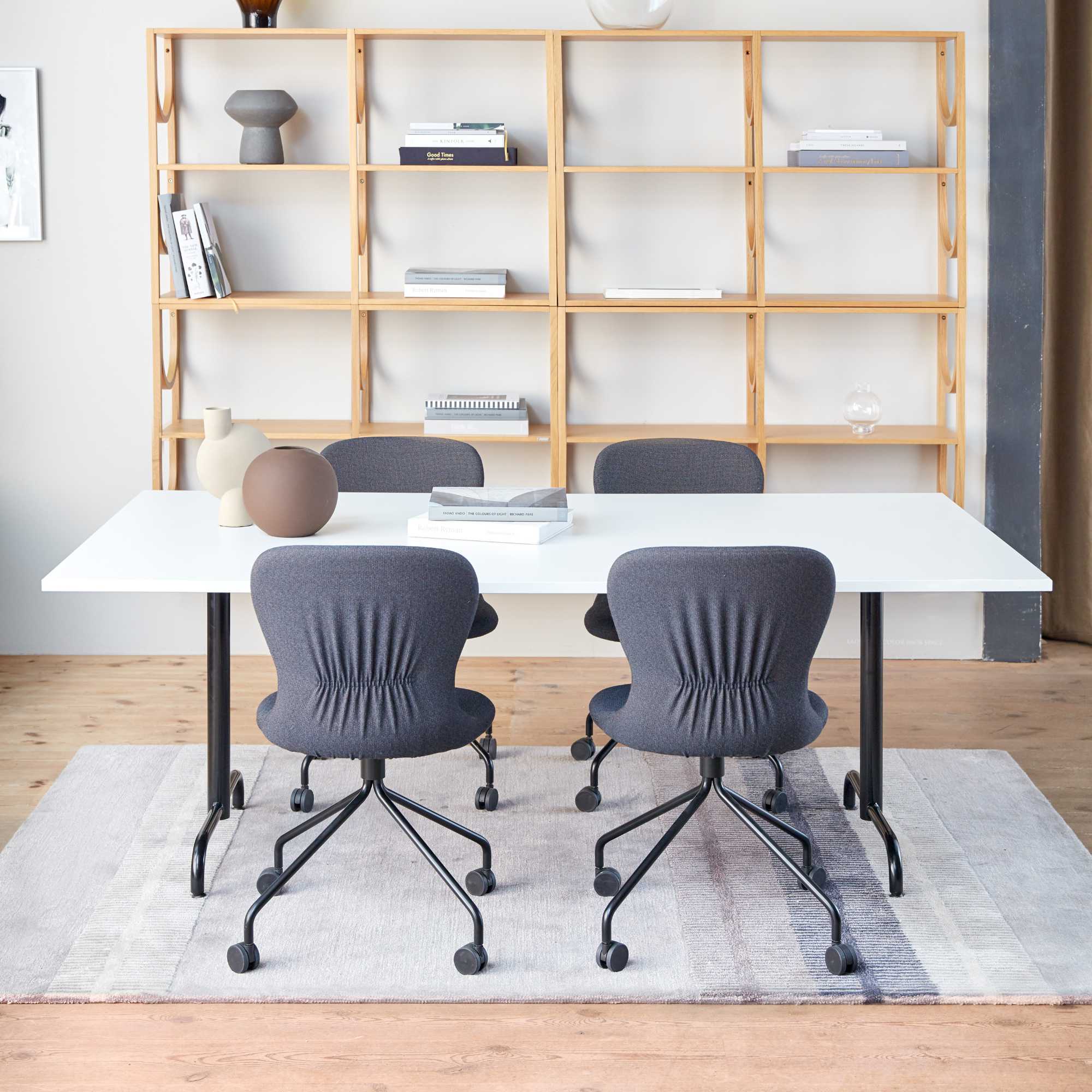 Myko Metal Legs with Wheels Chair - Fabric E (Melange Nap 221)-4